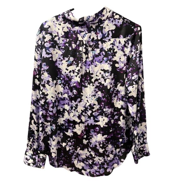 Apt. 9 Purple Black Floral Long Sleeve Faux Wrap Blouse Size L Top - Picture 12 of 12